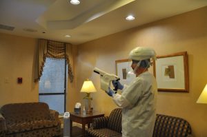 spraying systems that electrify a disinfectant solution