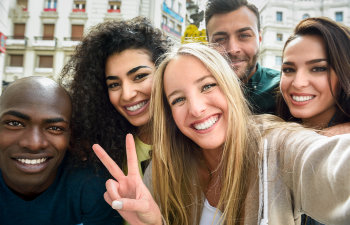 group of happy friends have a good time